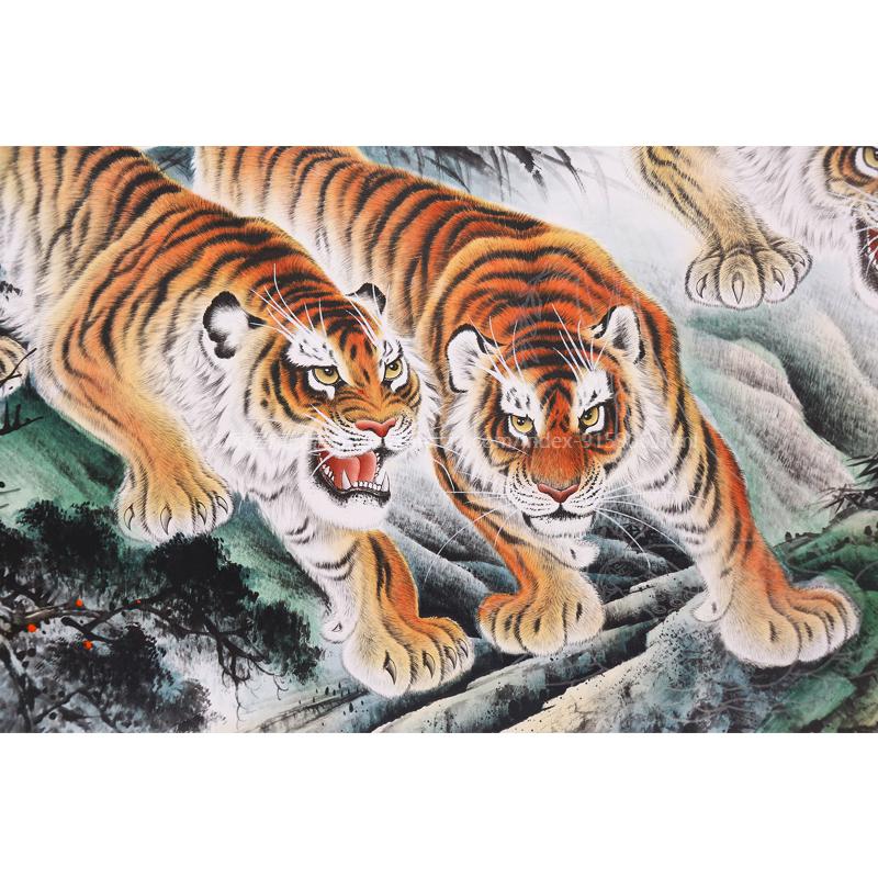 abdo 上山仿古字画五虎图五福临门猛虎下山图装饰画国画老虎2020 下虎