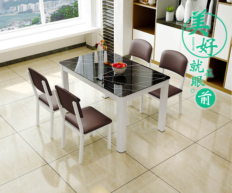 【活动蕞后一天结束】蓝皙 餐桌 大理石餐桌椅组合 家用小户型长方形饭桌 白玻璃+A款4黄色椅 100*60cm