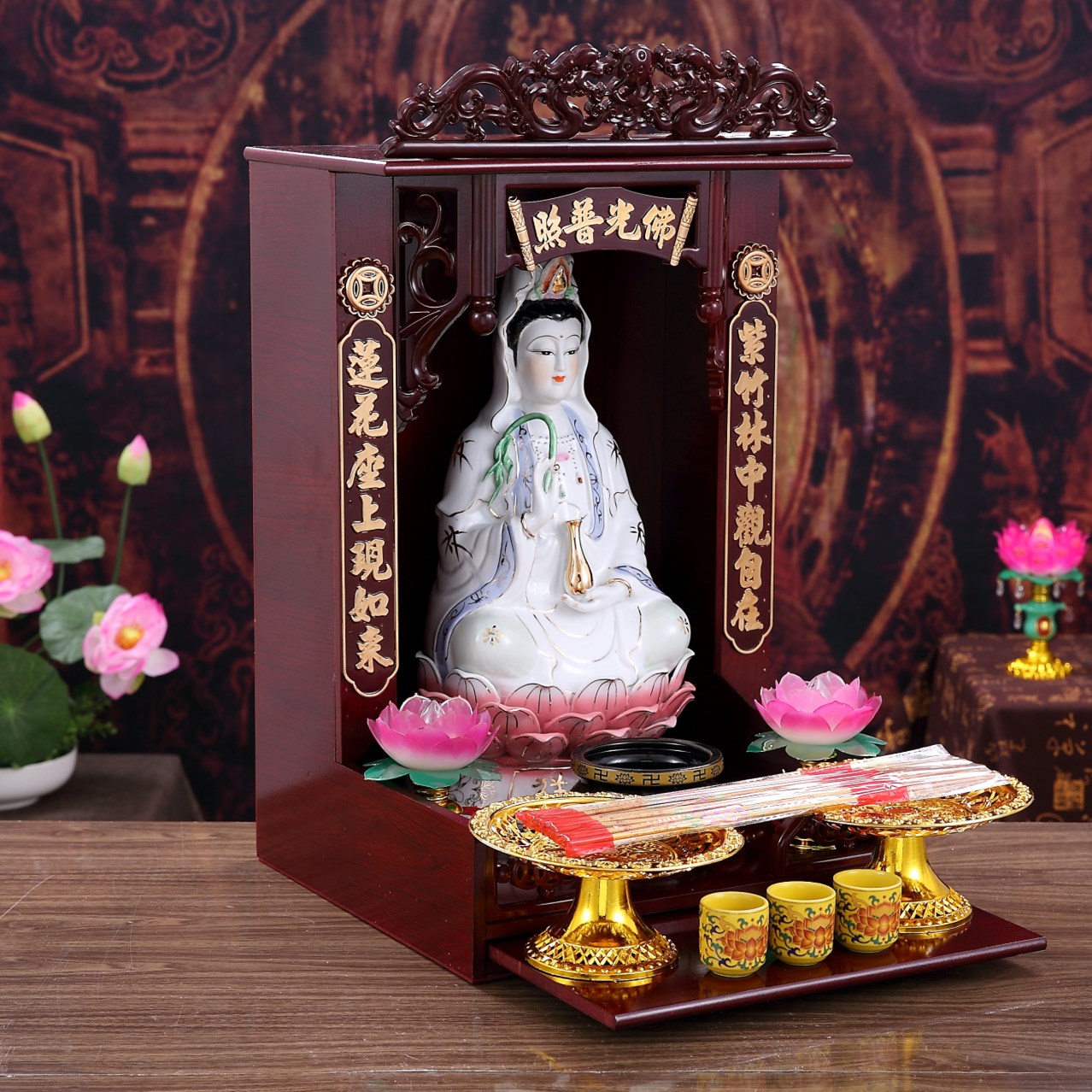 陶瓷南海观音菩萨家用观世音菩萨佛像摆件 10寸白玉观音(单尊)高25