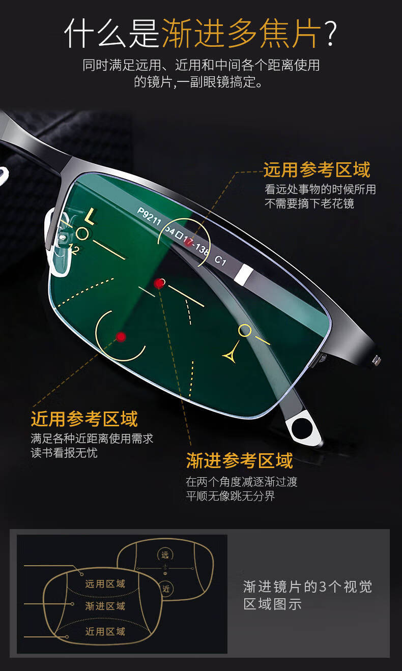 钛合金老花镜远近三用老花镜男高清防蓝光钛合金自动变焦德国老光眼镜