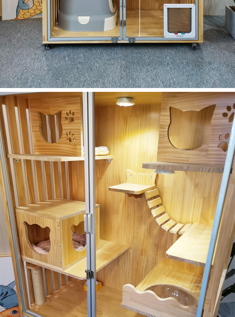 顺丰直达实木猫笼别墅猫窝猫柜子二三层防水家用小号公寓猫舍繁育定制