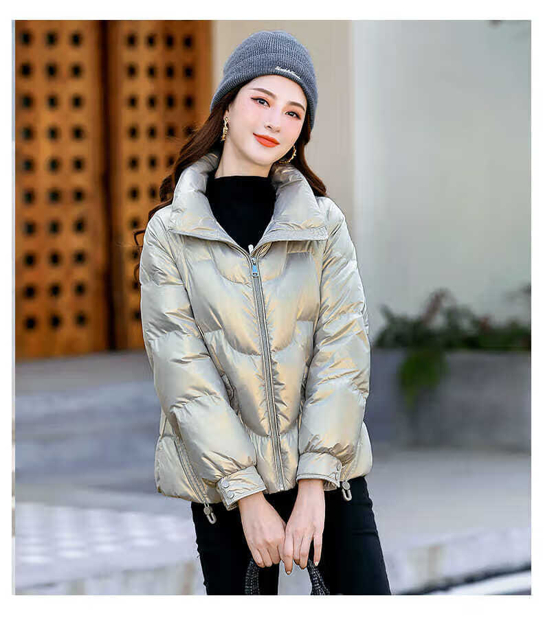 短款亮面羽绒棉服女冬装2020年新款小个子棉衣冬季女士棉袄外套 米
