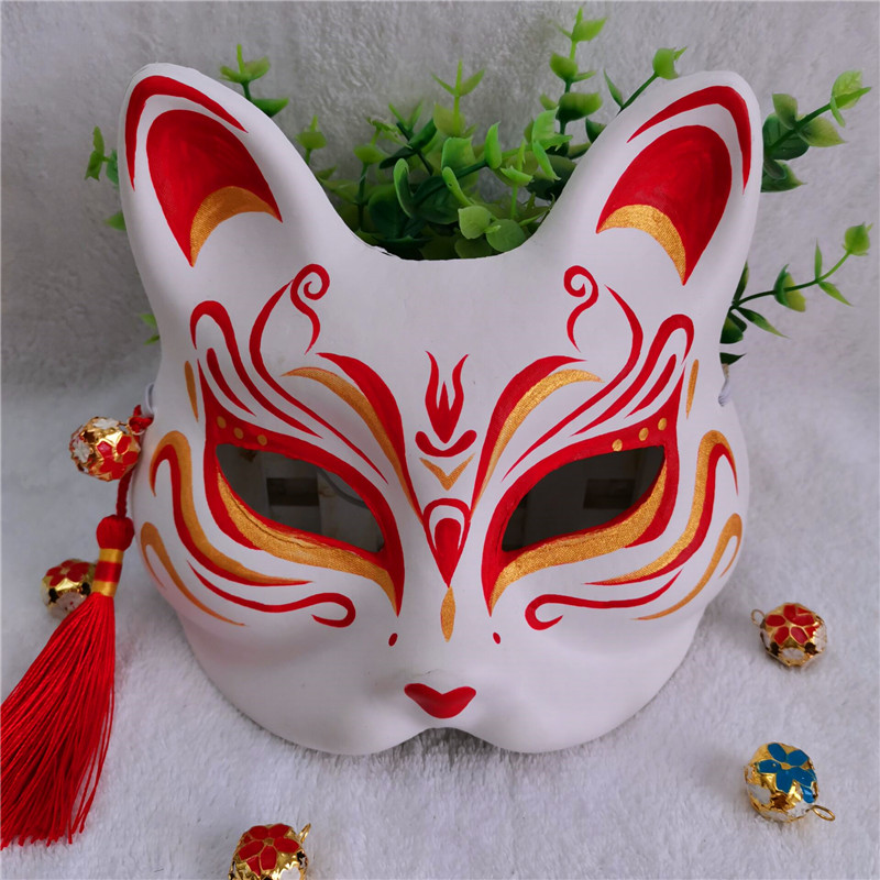 手绘狐狸半脸面具猫二次元动漫男女脸谱舞会狐妖面具古风 中国风 半脸