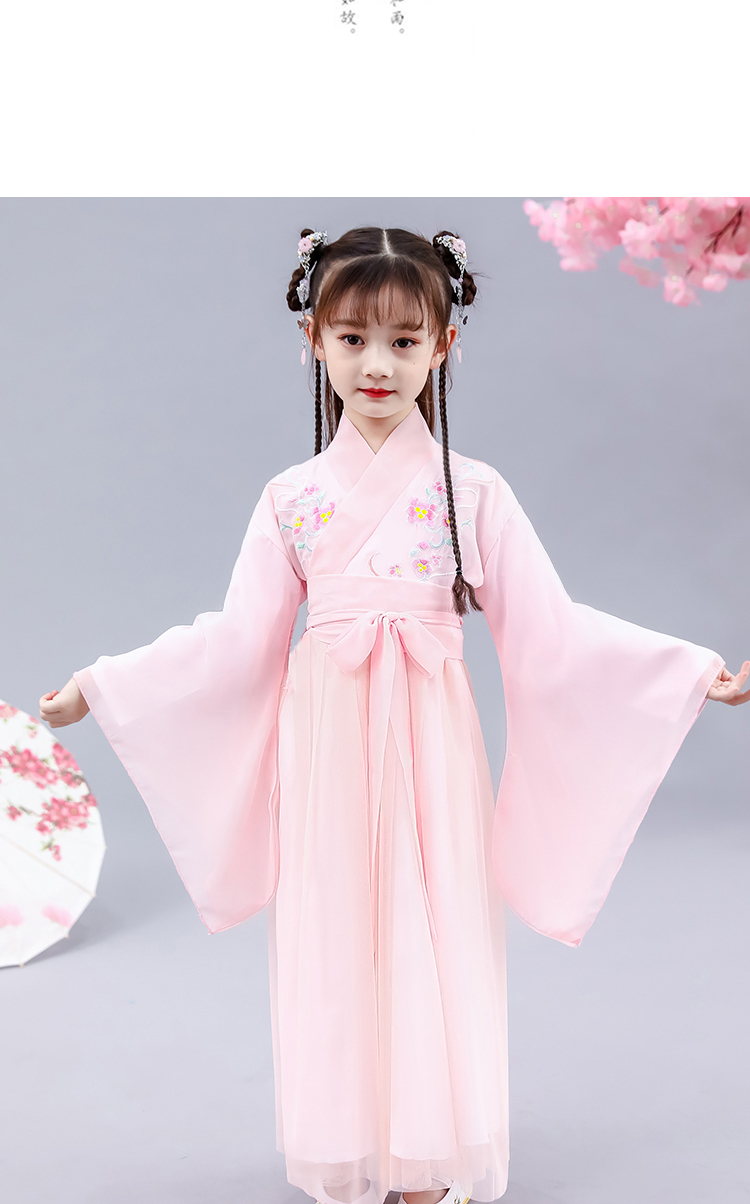 儿童古装汉服中小学生女童古筝演出服中国风仙女飘逸广袖刺绣原创