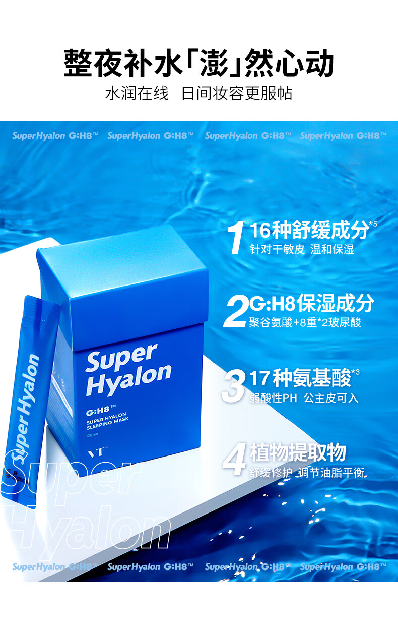 vt玻尿酸睡眠面膜补水保湿控油免洗涂抹式老虎面膜女韩国进口敏感肌