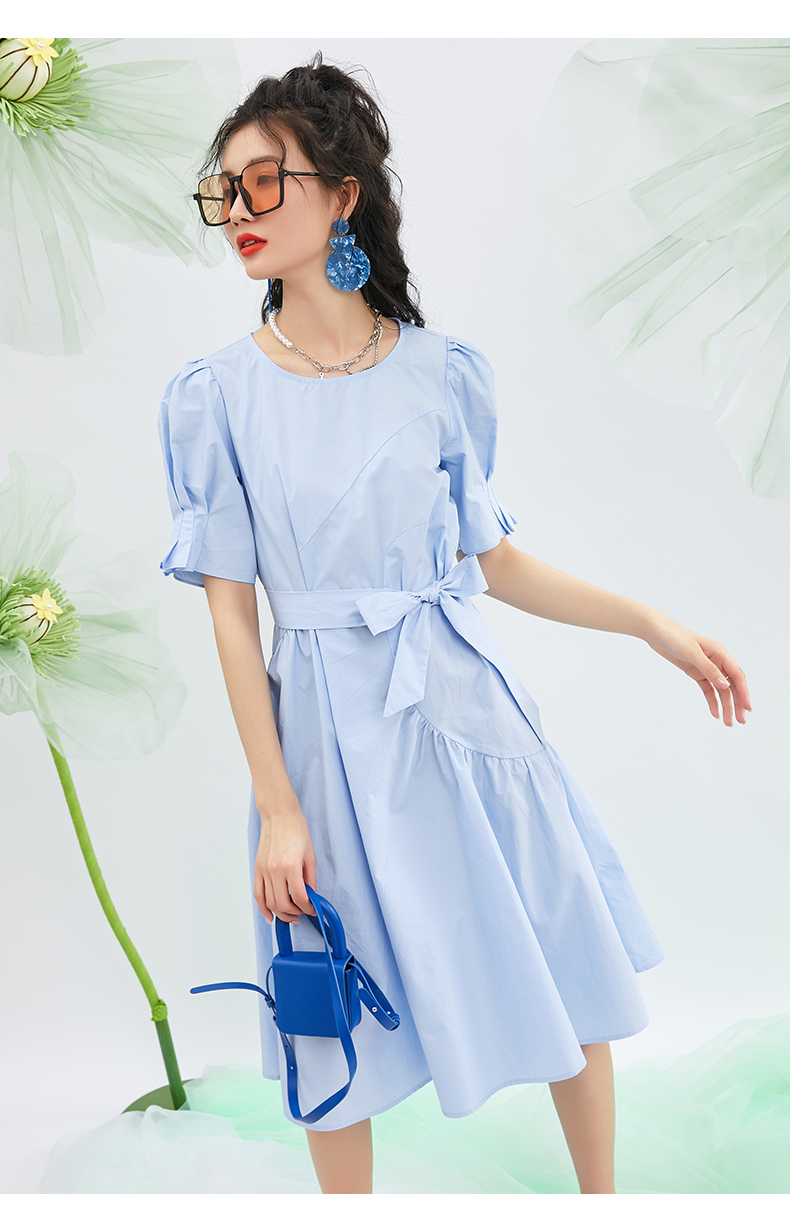 【商场同款】卓多姿约会连衣裙女中长款2022夏新款短袖收腰裙子766503