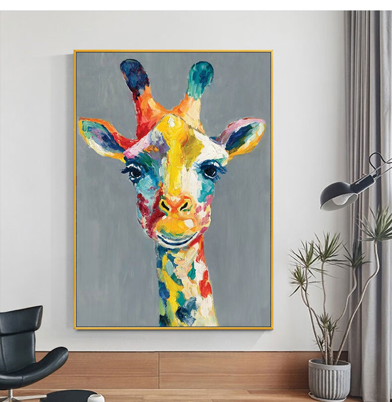 nessa 手绘油画玄关装饰画斑马动物现代抽象黑白客厅沙发背景墙挂画