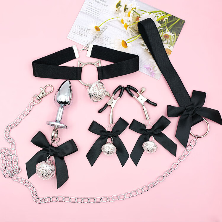 惩罚道具sm成人猫脸项圈道具性工具链子调教蝴蝶结铃铛项圈项圈乳夹