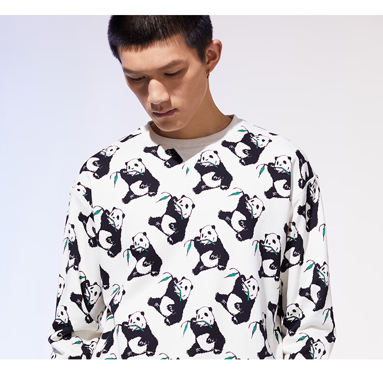 安踏卫衣男套头上衣男2021夏季新款休闲运动宽松圆领套头衫熊猫图案潮