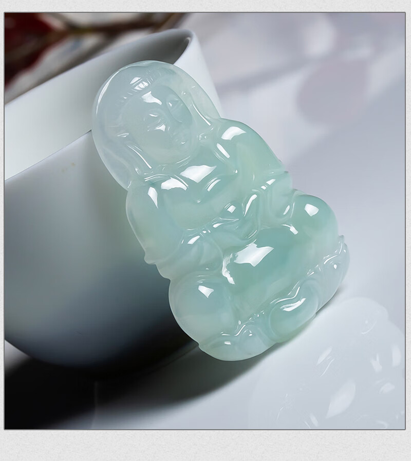 墨韵翡翠观音吊坠冰糯种玉石观音缅甸天然a货男款挂件玉佩玉器大坠子