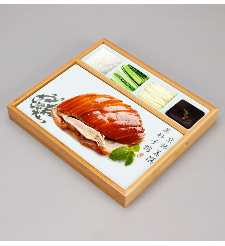 北京烤鸭盘子创意餐具片皮鸭拼盘组合特色长方形仿套装 【密胺盘 竹盒