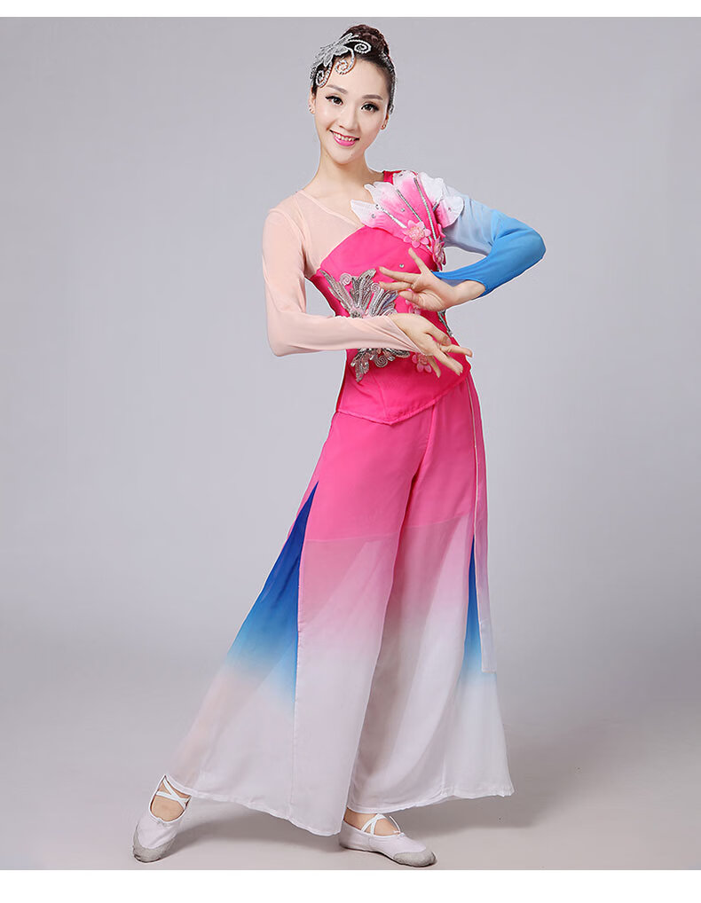 古典舞演出服女飘逸扇子舞秧歌服广场舞套装民族舞蹈服装 绿色 s