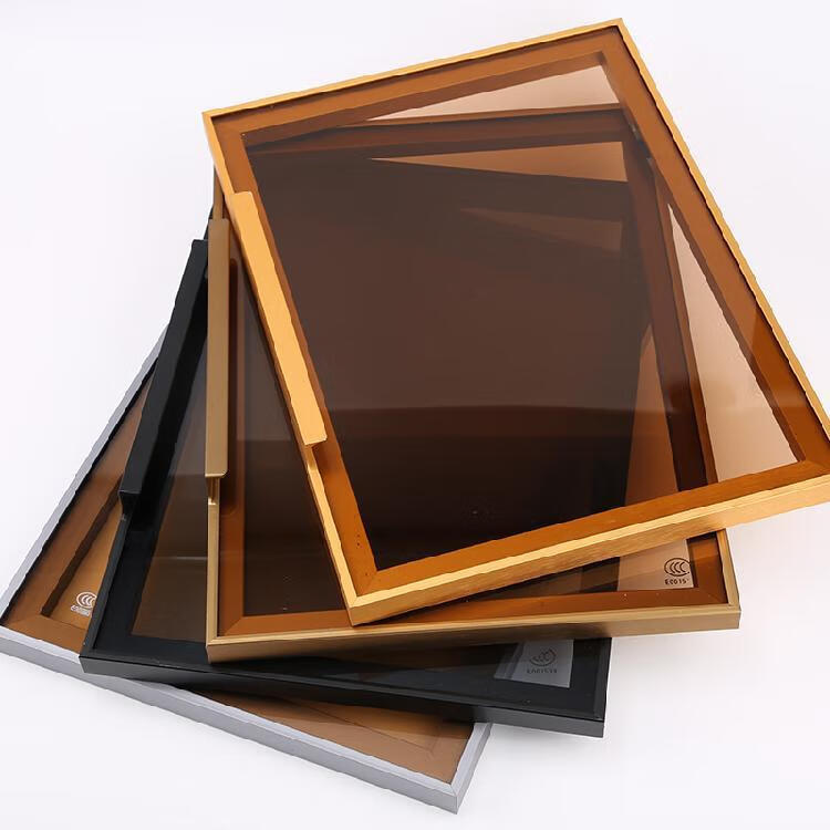 定制极简窄边框铝框玻璃门柜门铝框门平开门酒柜门书柜门衣柜门咖啡色