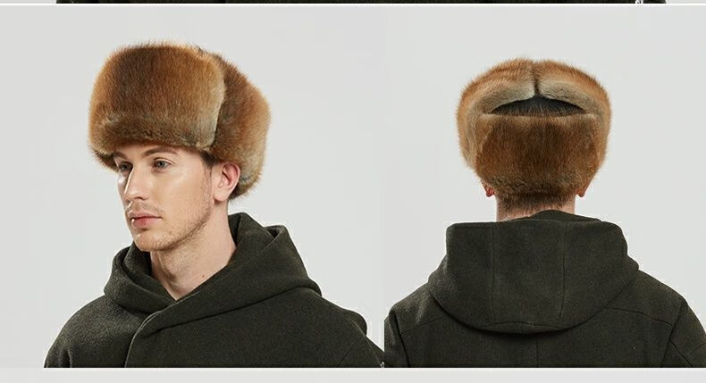 新品男士冬帽中老年貂皮帽子男仿水貂雷锋帽东北户外护耳中老年人冬季