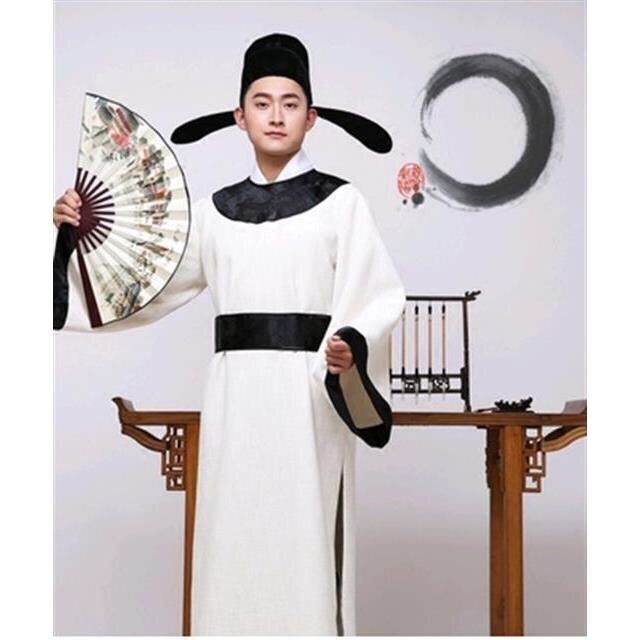 唐代古装汉服成人儿童男李白杜甫诗人表演服装屈原书生话剧演出服 浅