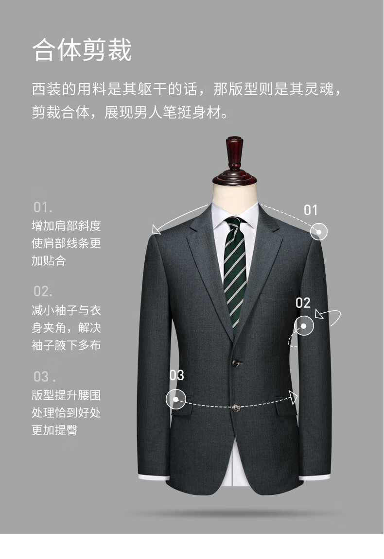 京佑品牌高端轻奢纯羊毛男士西服套装深灰条纹西装新郎结婚礼服半麻衬