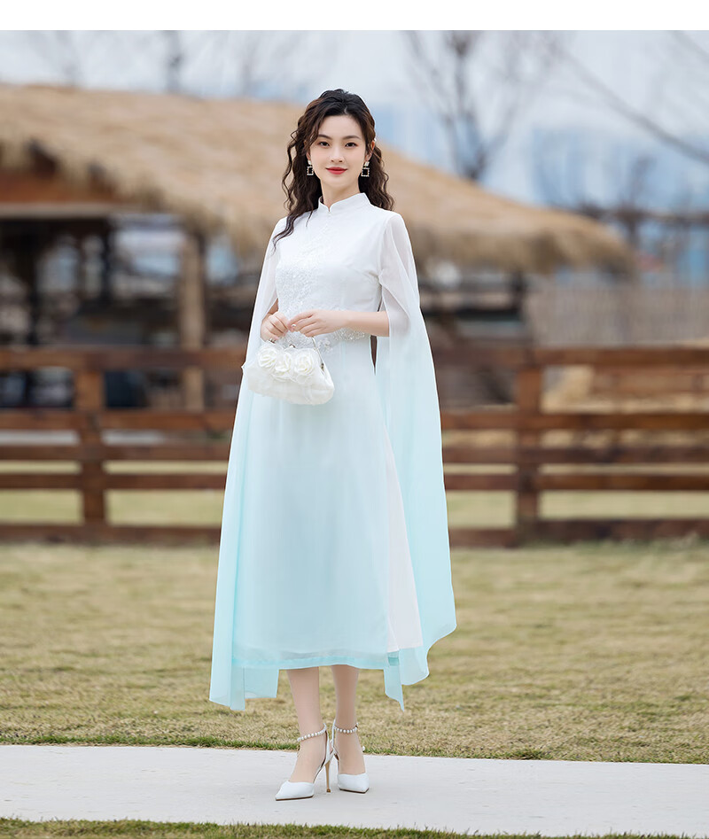 古筝表演服装成人中国风女装茶服仙气飘逸裙子改良旗袍连衣裙古风长裙