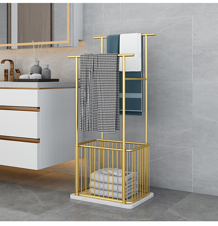 北欧厕所置物架轻奢简易理石浴室毛巾架免打孔卫生间收纳架落地双层