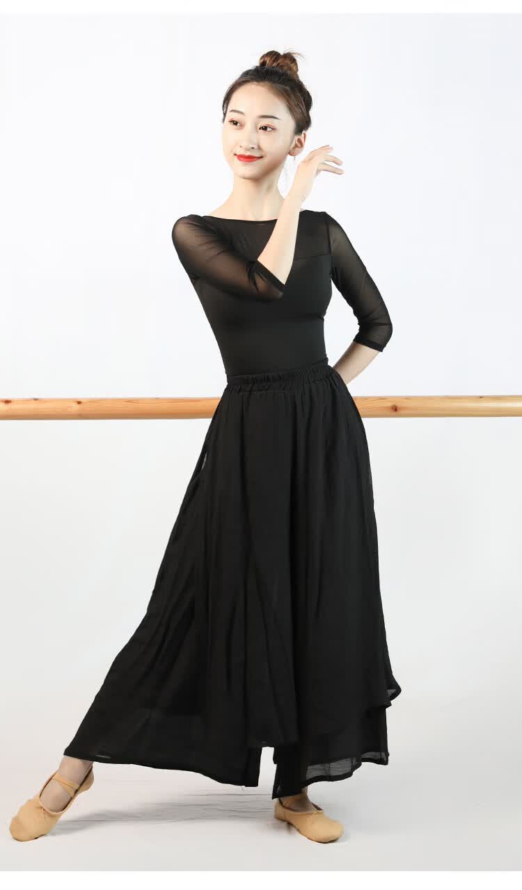 现代舞练功裤宽松飘逸雪纺阔腿裤古典舞裤中国风舞蹈服禅服瑜伽裤