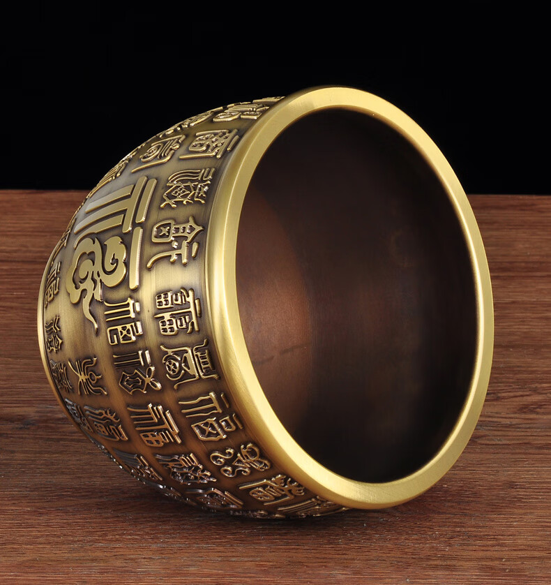 全铜百福缸摆件铜水缸工艺品风水摆设家居客厅玄关装饰工艺品18公分大