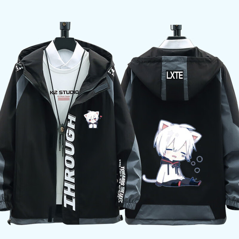 mafumafu唱见加绒夹克衣服まふ音乐acg周边男女宽松上衣外套黑52xl