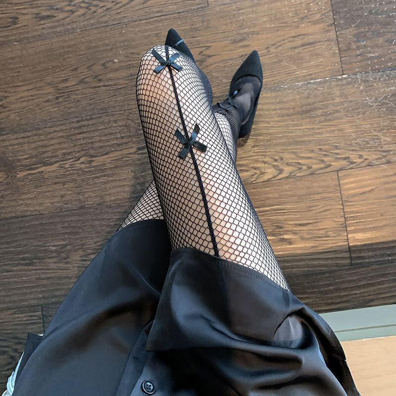 鱼网袜黑丝渔网网状丝袜带字母的丝袜白丝袜女渔网格春夏薄款网红流行