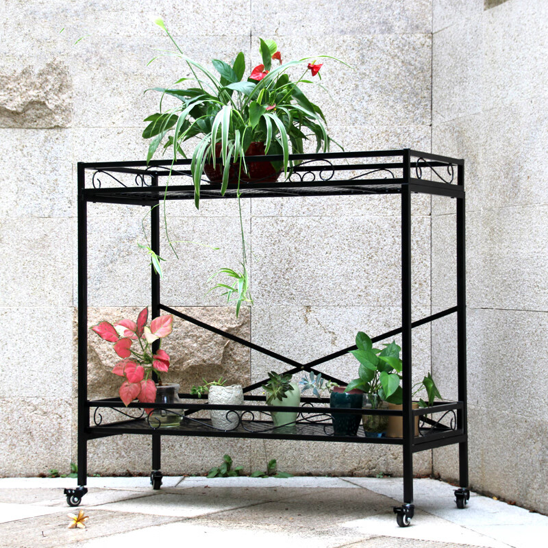 室外阳台带轮铁艺多层阶梯户外可移动花架带万向轮三层70长66宽66高