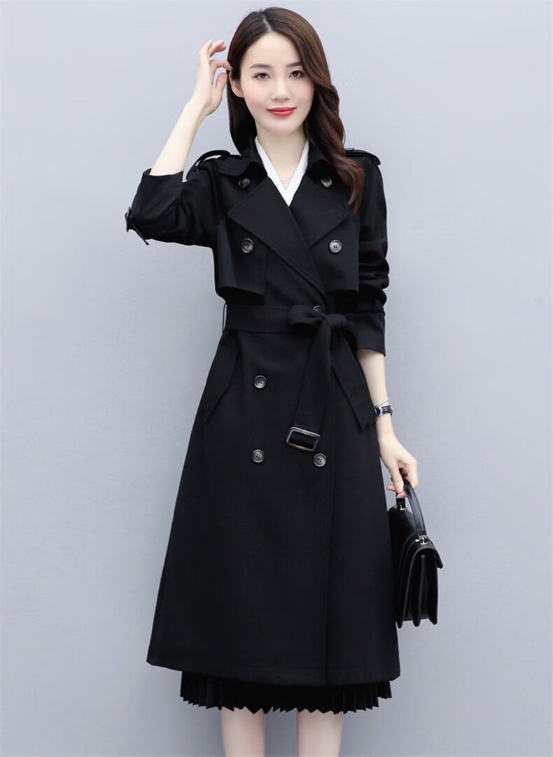 长款风衣女2022秋季新款时尚气质优雅韩版简约直筒显瘦春秋外套 黑色