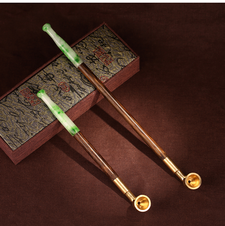 60精选老料玉石嘴金丝竹烟杆旱烟袋老式手工铜烟枪男士烟丝烟斗总长