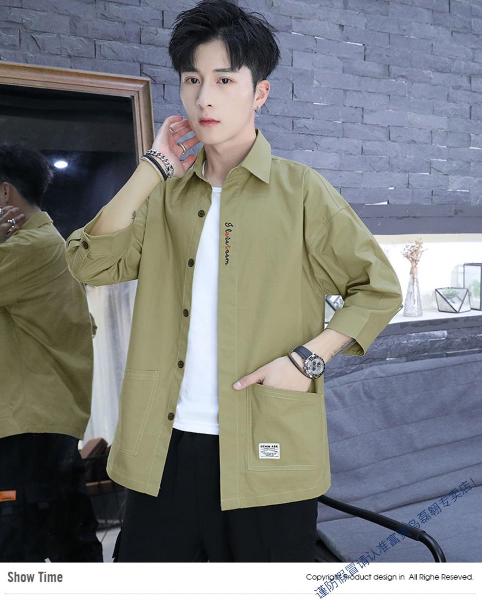 富贵鸟短袖衬衫男夏季韩版潮流休闲宽松七分袖上衣服男士工装外套男