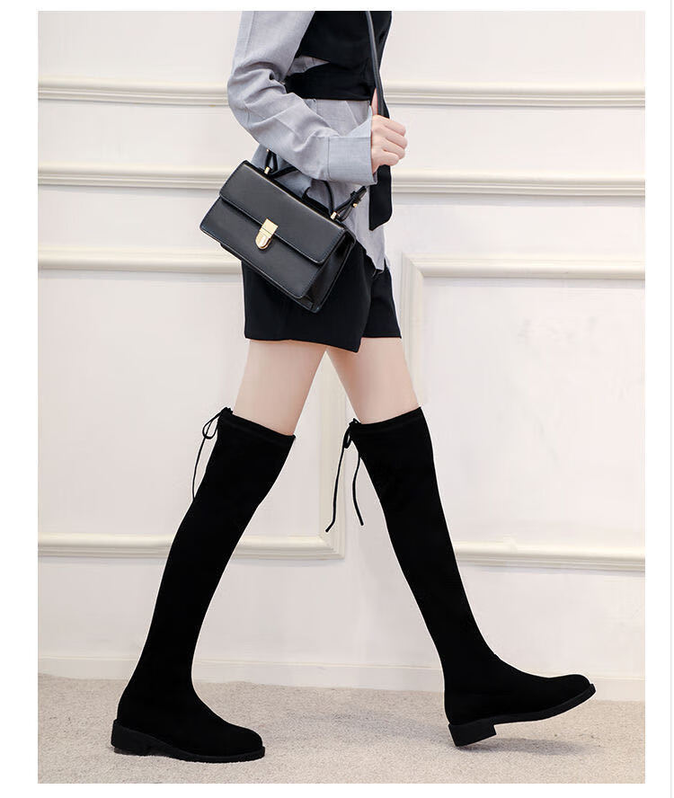 真正皮长靴女显瘦秋冬新款靴子平底靴加绒长筒靴女黑色平底单里34标准