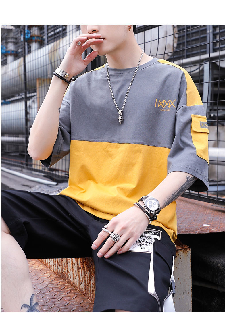 男士短袖t恤男2021新款男装上衣学生韩版潮流百搭帅气青少年衣服绿色z