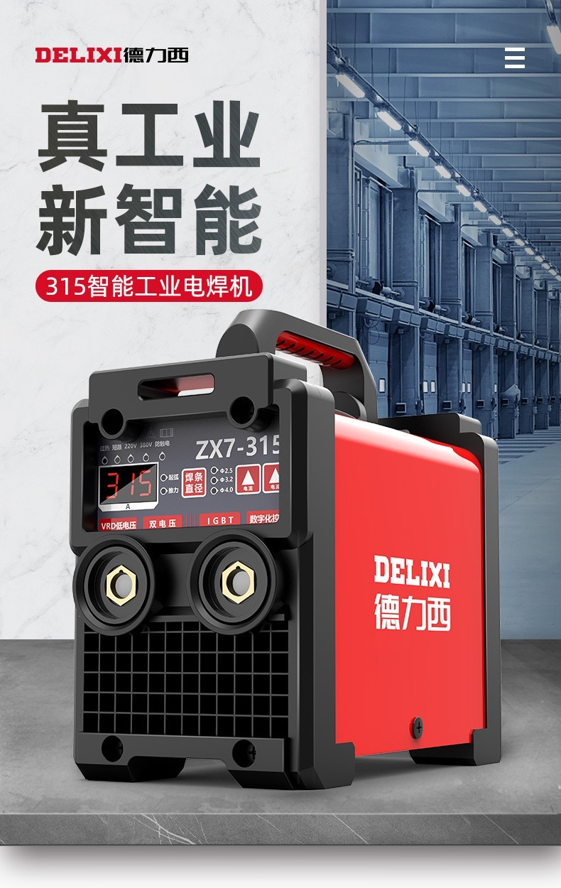 德力西电焊机220v380v两用工业级双电压315手提式家用焊机全套接好6