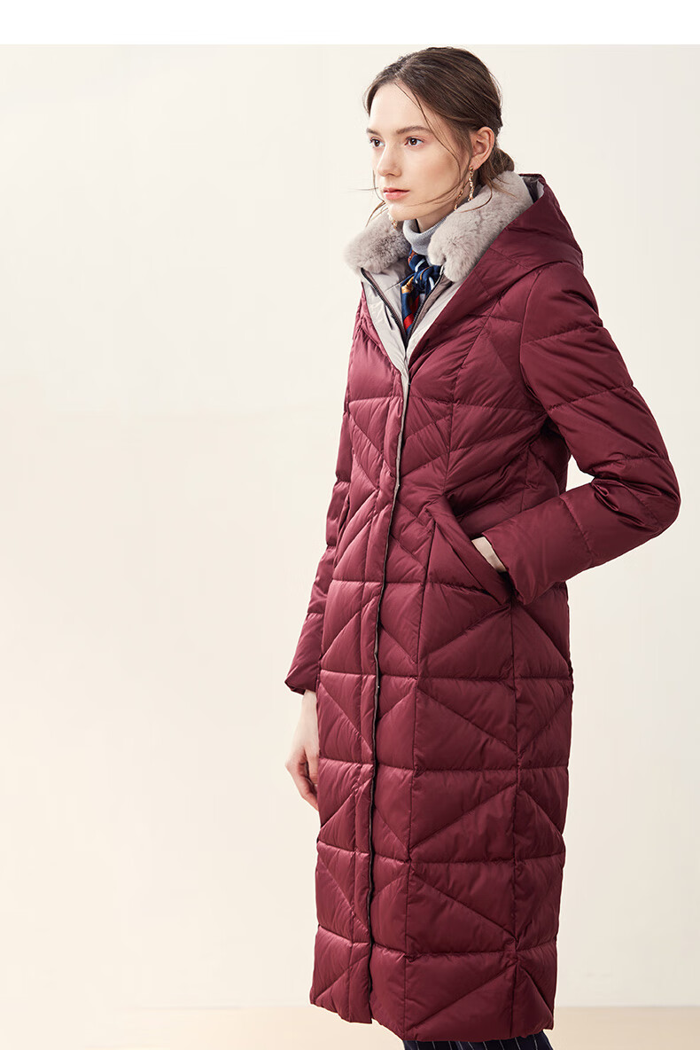 insun【极寒系列】恩裳纯色连帽撞色羽绒服保暖白鹅绒中长款外套女