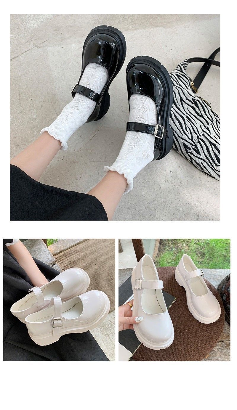 猪腰子鞋洛丽塔鞋萝莉鞋夏季薄款女百搭复古英伦风豆豆鞋白色日系jk