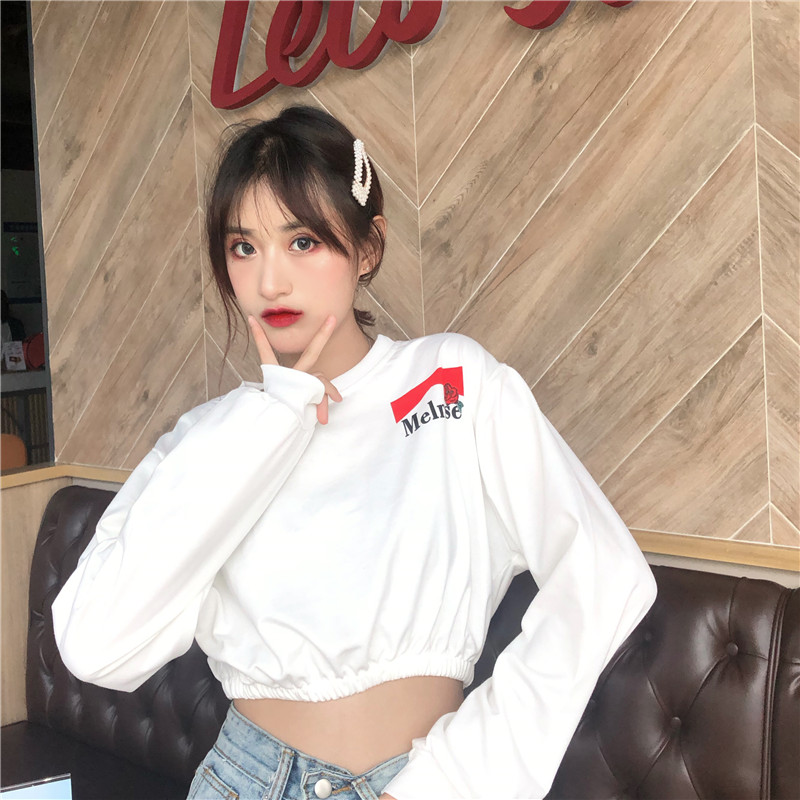 露肚脐卫衣女学生韩版宽松短款漏脐的春装新款网红卫衣爵士舞嘻哈舞蹈