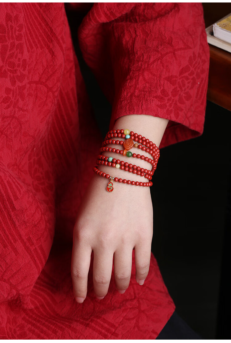 菩檀心声朱砂手串女红色小珠子多圈手链文玩念珠本命年 款式一【子衿