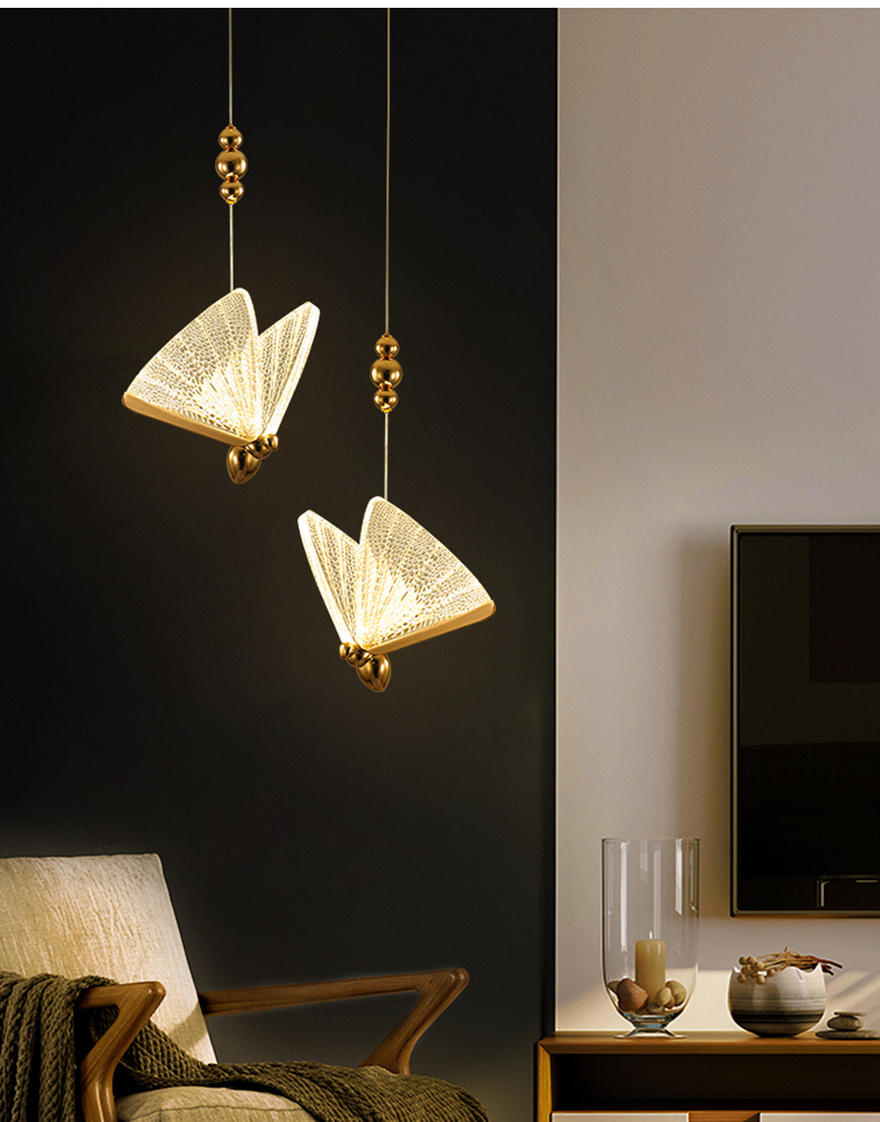 欧企2021新款蝴蝶三头餐厅吊灯现代简约轻奢ins网红吧台灯卧室床头小