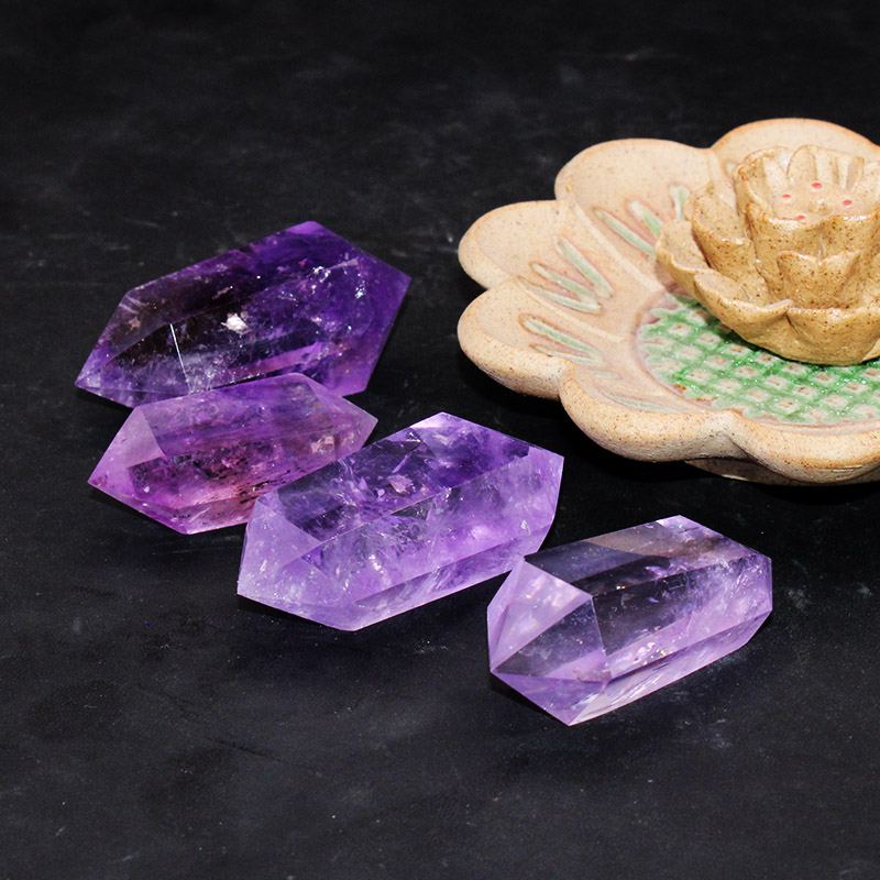 天然乌拉圭双尖紫水晶原石六棱柱摆件消磁灵摆紫水晶柱手把玩件56厘米