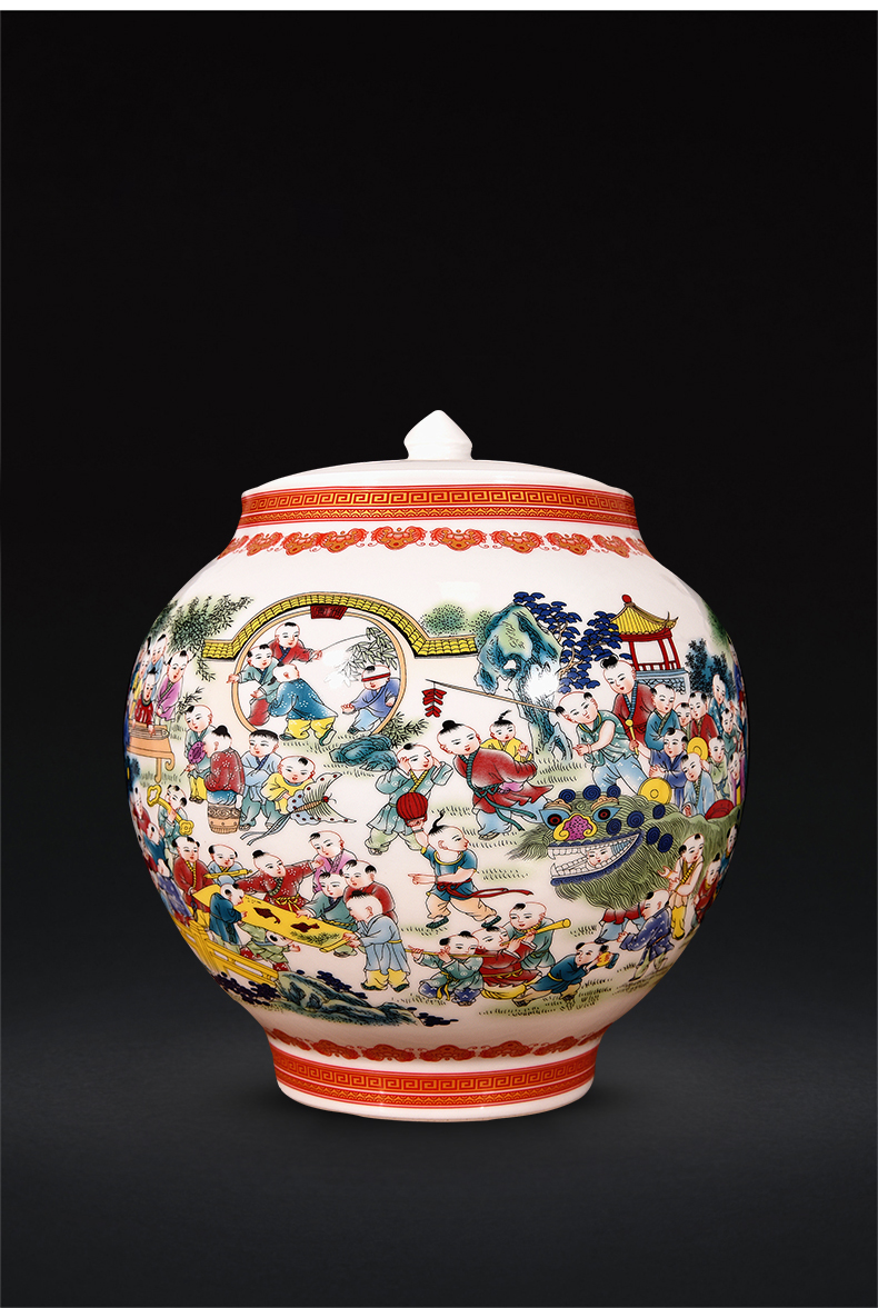 米囹 轻奢高端景德镇陶瓷器仿古百子图大花瓶中式古典客厅家居装饰