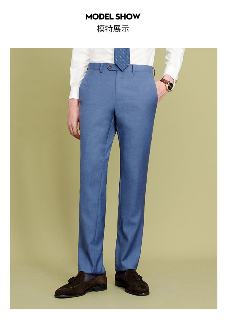 乔顿男裤春季新款雾霾蓝西服套装裤子修身肌理感羊毛西裤男 蓝色 32