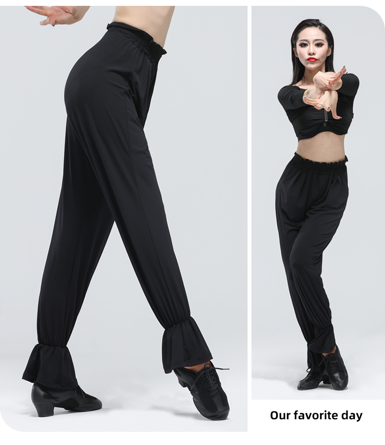 conny拉丁舞练功服女成人舞蹈裤摩登舞花苞裤黑色修身显瘦跳舞裤子