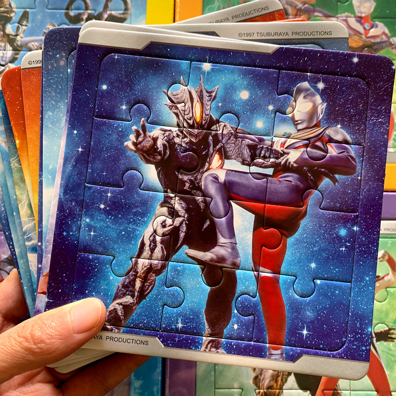 新款奥特曼拼图卡片男孩拼装幼儿早教玩具37岁儿童拼图12块盒装怪兽小