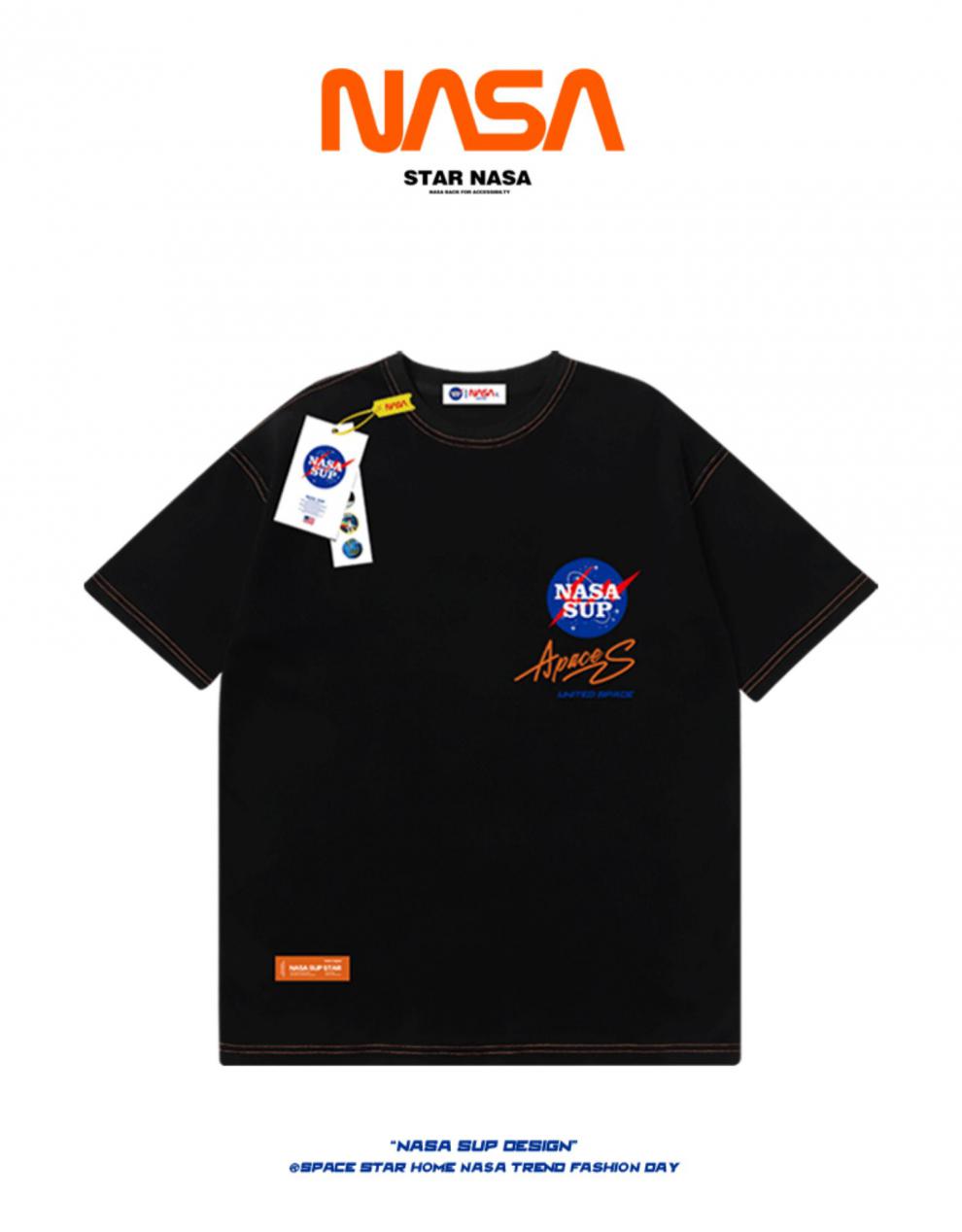 展创nasa sup官网联名夏季王一博同款宇航员潮牌情侣黑色短袖t恤男