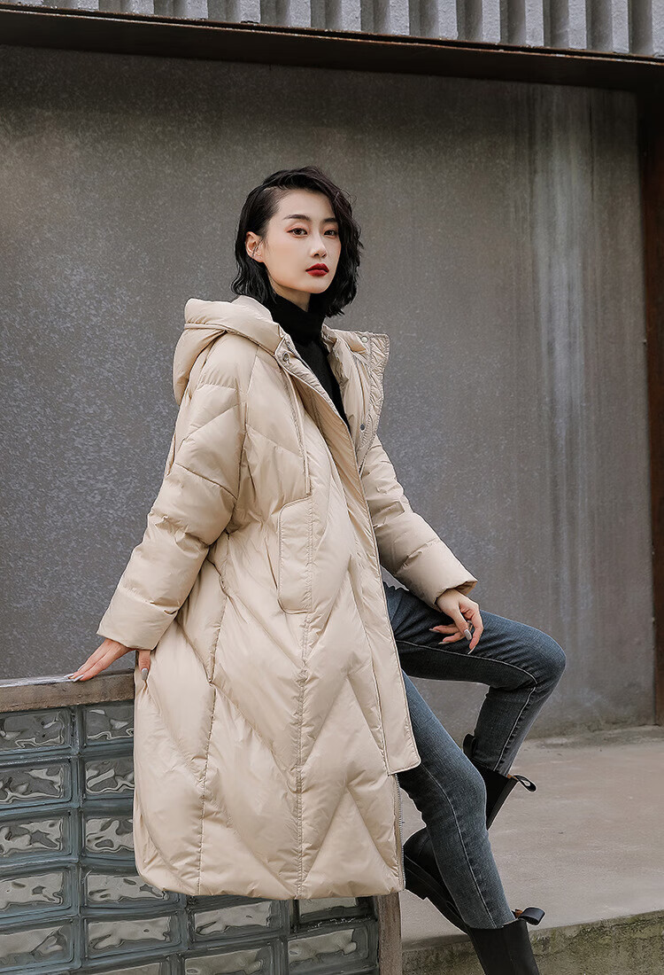 九江羽绒服女时尚2022年冬复古民族风中长款过膝加厚连帽外套 绿色 l
