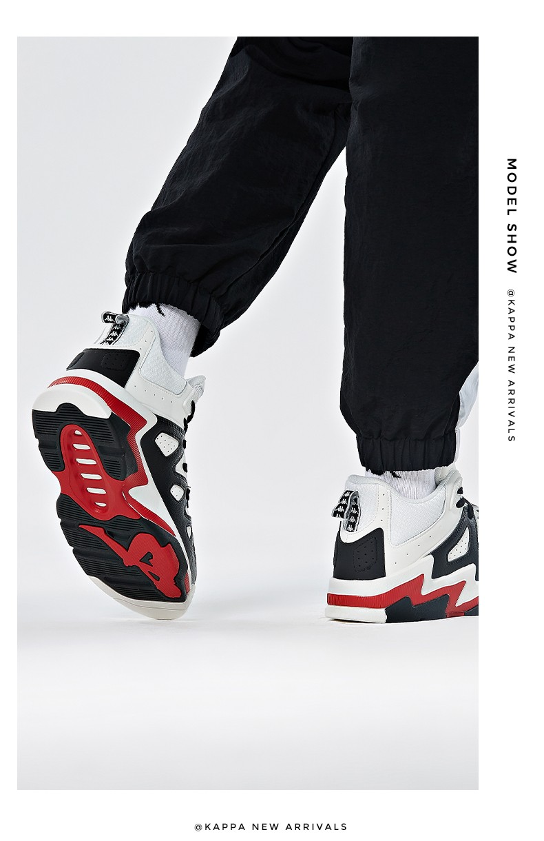 kappa卡帕串标高帮板鞋情侣男女运动鞋撞色篮球鞋小白鞋韩国白黑色012