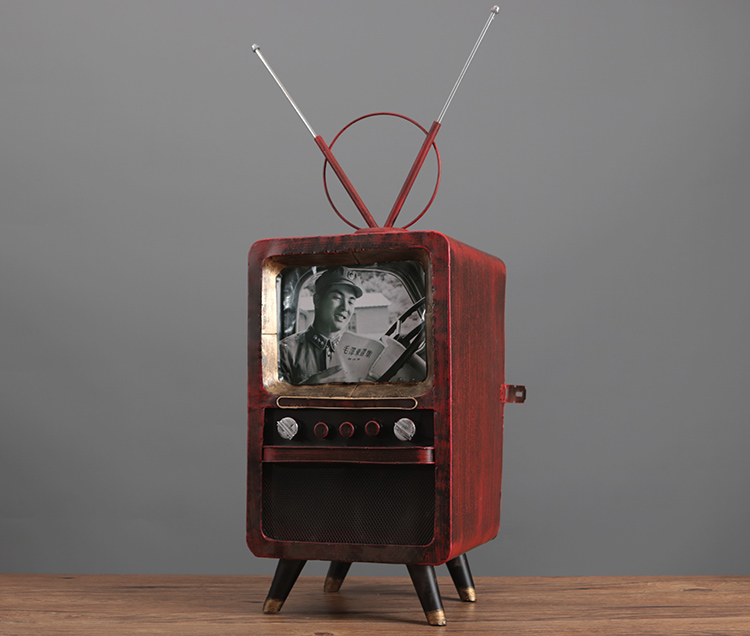 黑白电视机老式电视复古怀旧铁皮黑白电视机模型摆件拍摄道具80年代