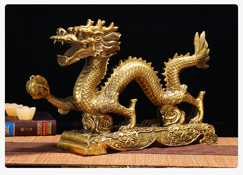 真石演绎纯黄铜开业风水神龙摆件青龙汉龙十二生肖龙家居装饰工艺品