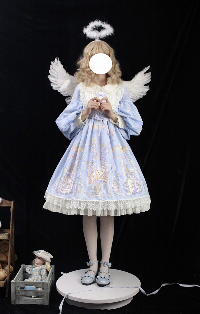 alice girl原创新款 lolita天使柄蝴蝶结蕾丝木耳边长袖连衣裙 黑色 s