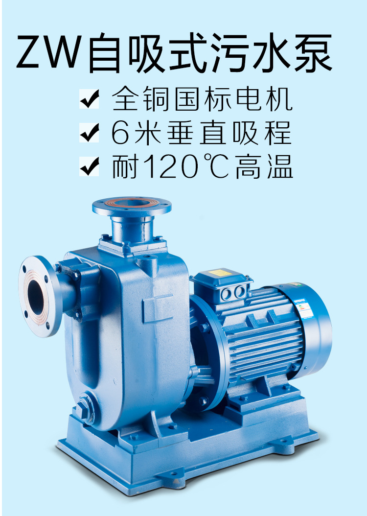上海人民zw无堵塞自吸泵排污泵直连式污水泵管道离心泵三相380v100zw